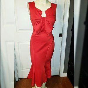 Red Pinup 1940's Style Front Bow Mermaid Style Dress, S
